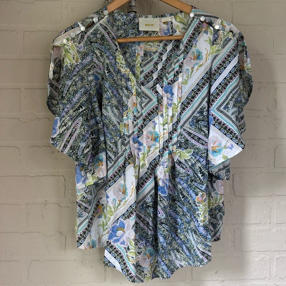 Maeve Anthropologie Maya Floral Flutter Sleeve Top size 0 like new rayon - Picture 1 of 6
